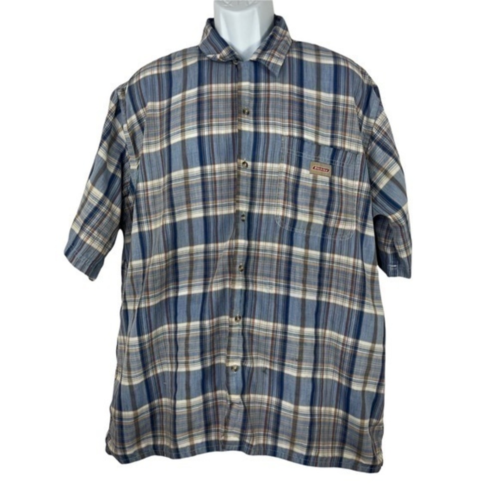 Dickies Men Casual Shirt Plaid Blue Buttons Down Sz XL